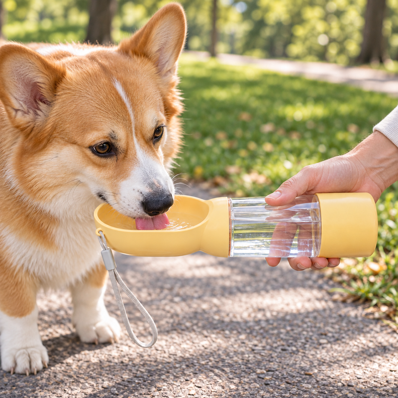💦 Gourde pour Chien | Plastique | Balades | Maîtres | Jaune Pastel