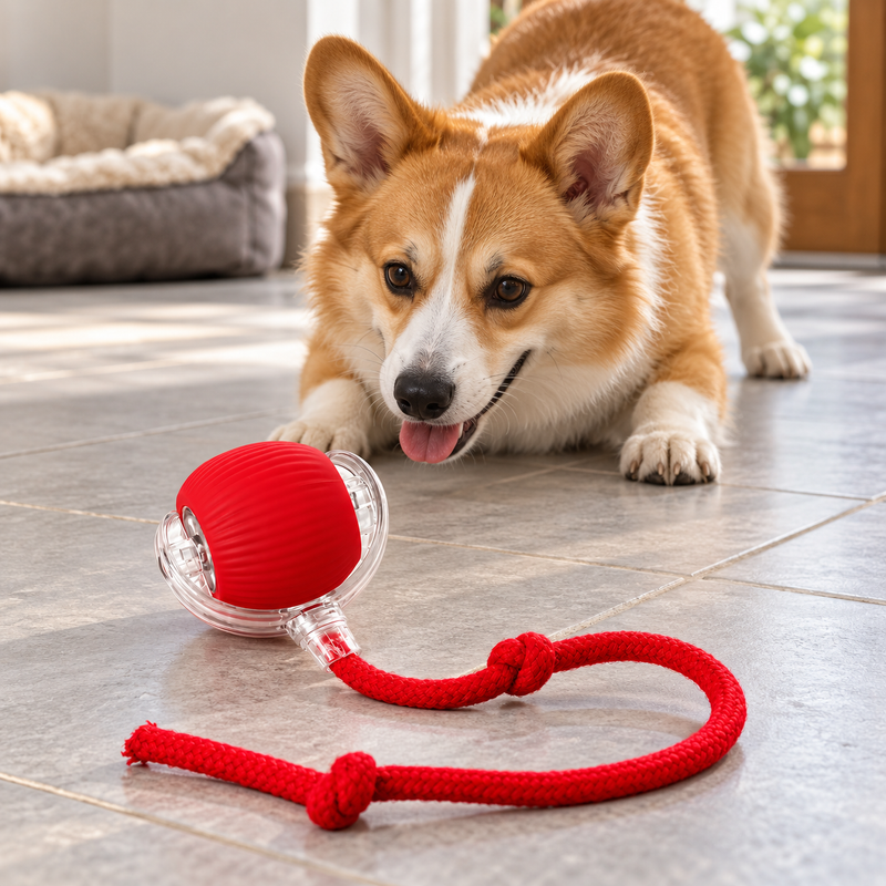 🐈 Balle Intelligente | Silicone | Maison | Amoureux des Chats | Cordon Rouge