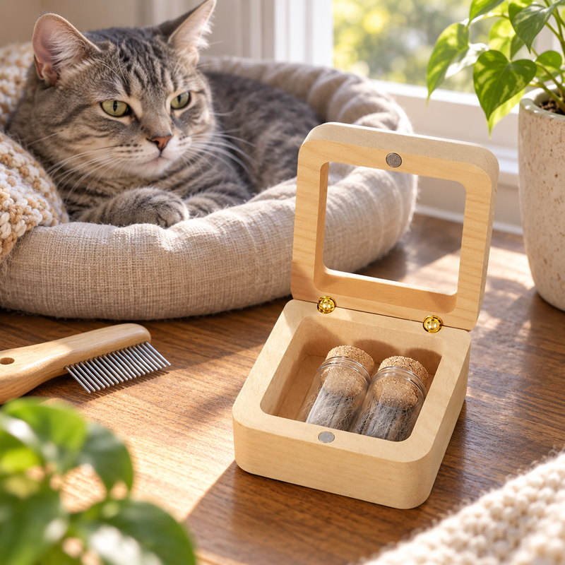 🐾 Coffret Souvenir | Bois | Maison | Maîtres Attentionnés | Deux Fioles