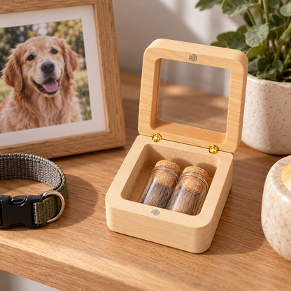 🐾 Coffret Souvenir | Bois | Maison | Maîtres Attentionnés | Deux Fioles