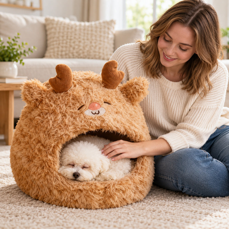 🦌 Niche pour chien | Peluche | Salon | Cynophiles | Renne adorable