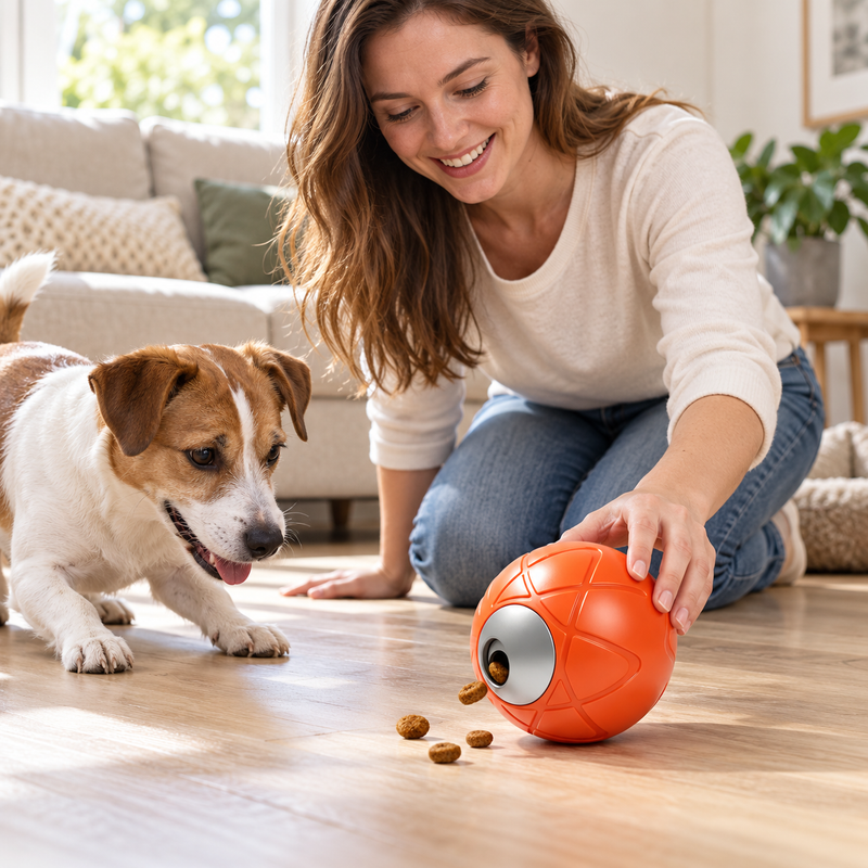 🦴 Balle à friandises | Plastique | Maison | Amis des chiens | Orange vif