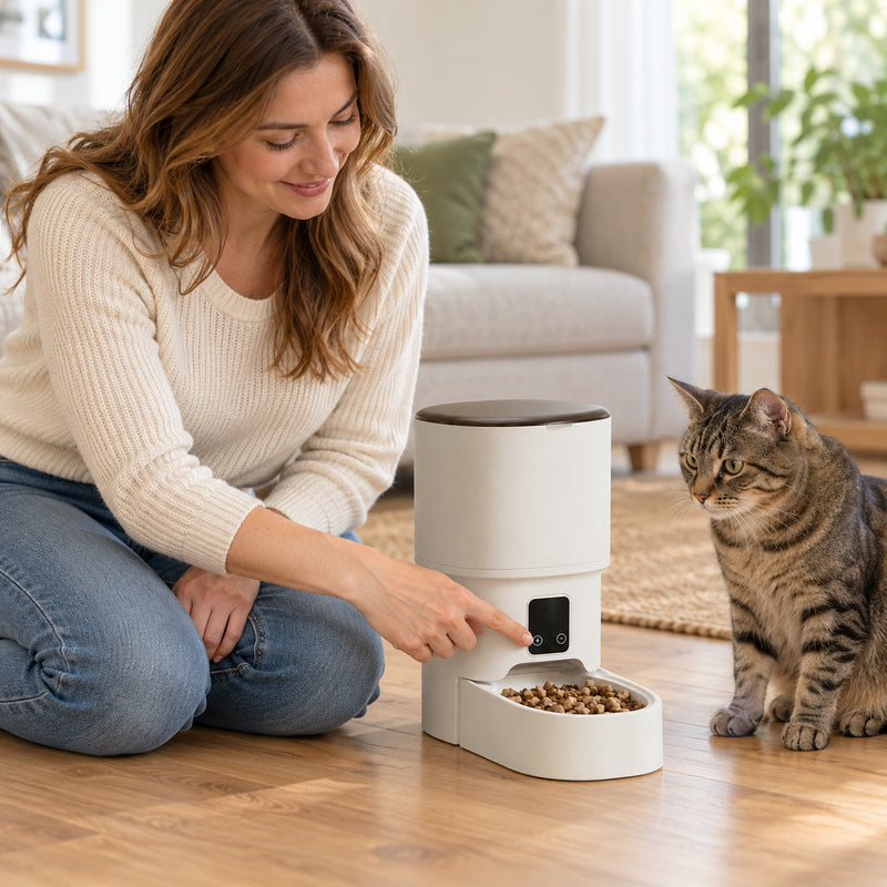 ⏰ Distributeur automatique | Plastique | Maison | Amoureux des chats | Ivoire épuré