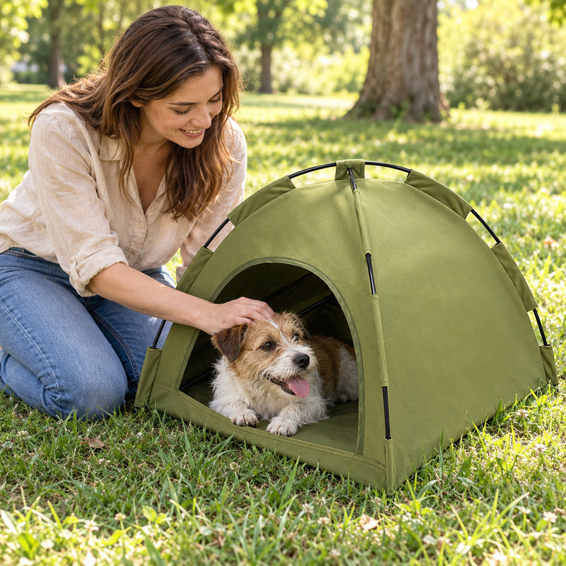 🌿 Tente pour chien | Toile verte | Jardin | Amoureux des animaux | Abri cosy